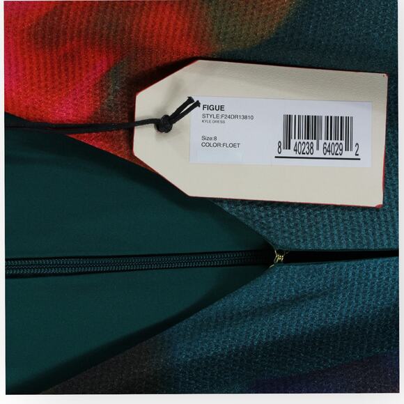 Sz 8 FIGUE Kyle Dress Floral Teal V-Neck Midi Dolman/Kimono TwistFront Satin NEW - Picture 16 of 16